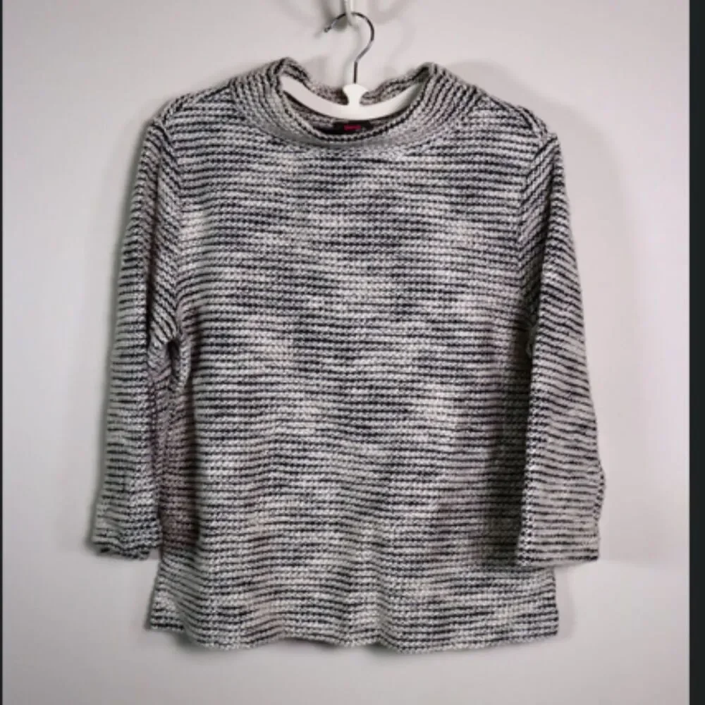 Vince Camuto Cream Black Sparkle Striped Sweater Medium 3/4 Sleeve